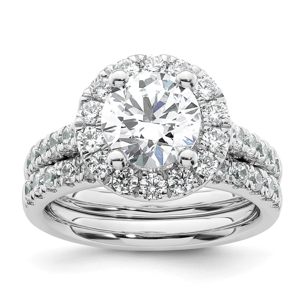 14K White Gold Halo (Holds 2 carat (8.2mm) Round Center) 7/8 carat  Diamond Semi-Mount Engagement Ring