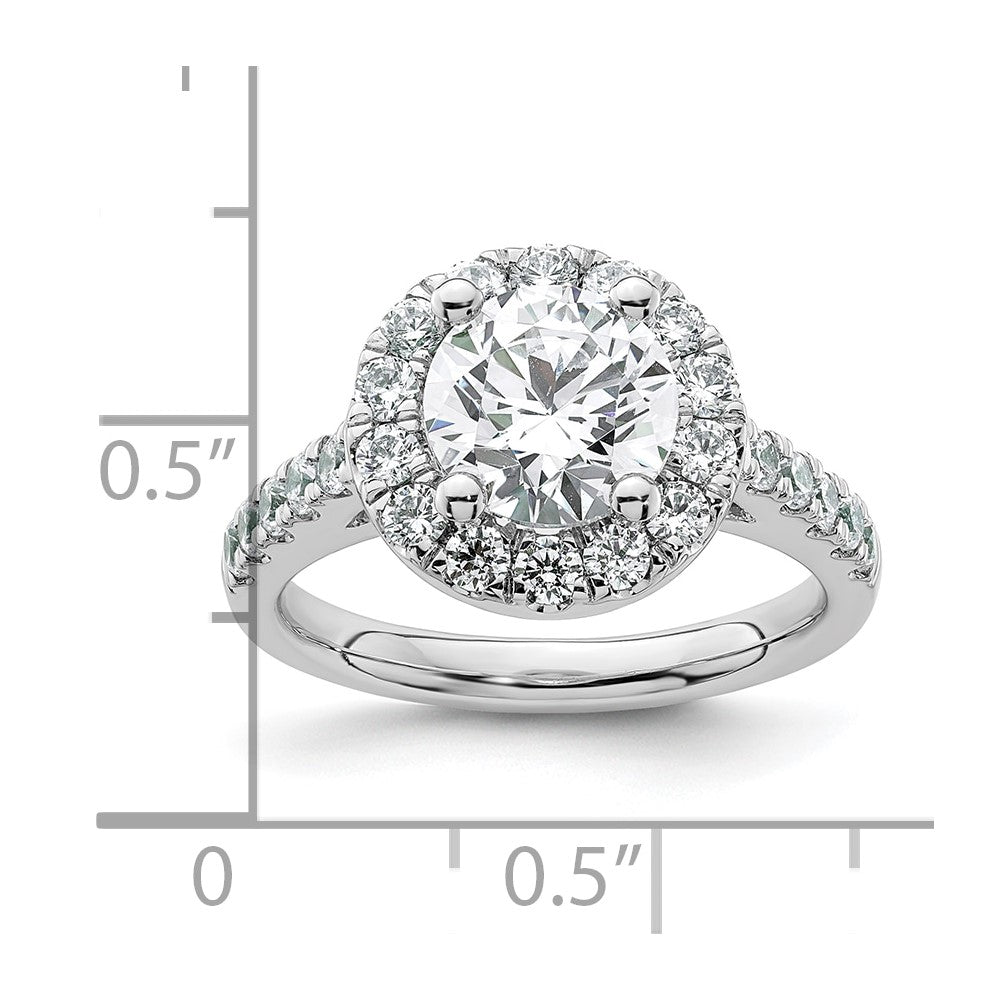 14K White Gold Halo (Holds 2 carat (8.2mm) Round Center) 7/8 carat  Diamond Semi-Mount Engagement Ring