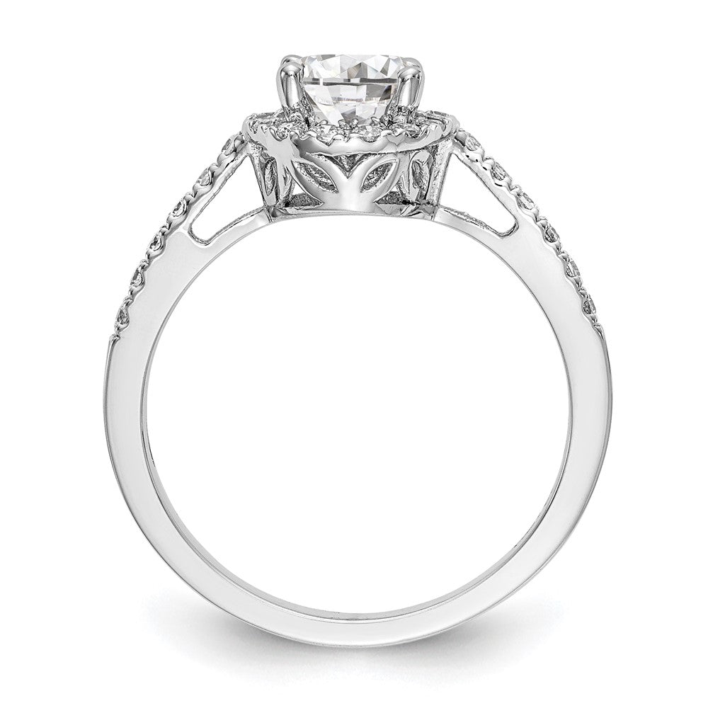 14K White Gold Halo Plus (Holds 1 carat (6.5mm) Round Center) 3/8 carat Diamond Semi-Mount Engagement Ring