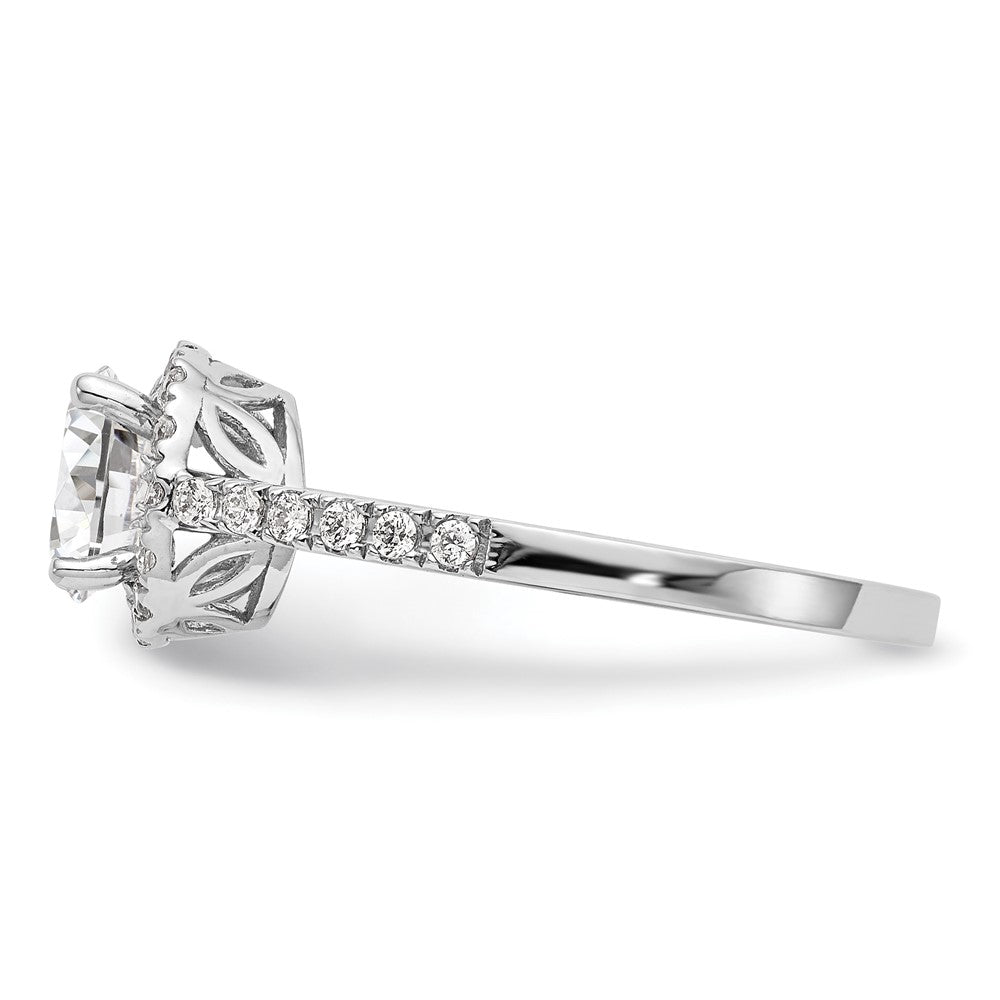 14K White Gold Halo Plus (Holds 1 carat (6.5mm) Round Center) 3/8 carat Diamond Semi-Mount Engagement Ring