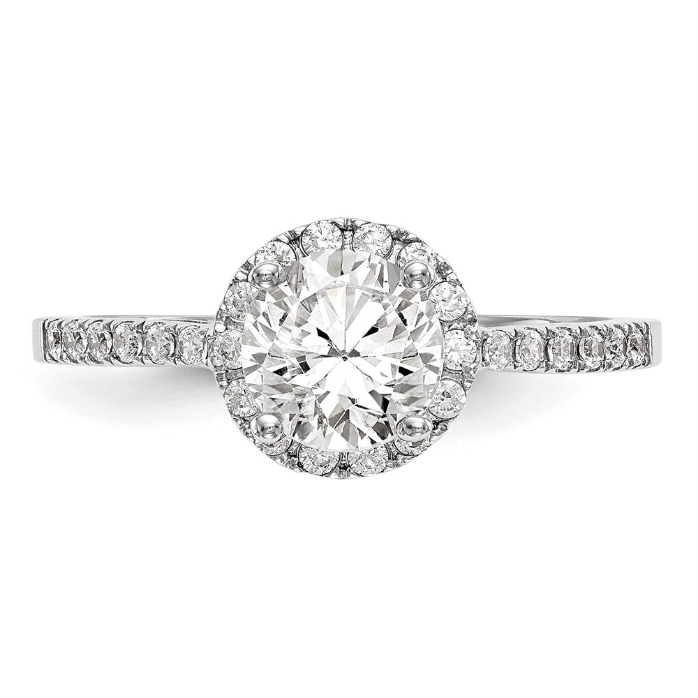 14K White Gold Halo Plus (Holds 1 carat (6.5mm) Round Center) 3/8 carat Diamond Semi-Mount Engagement Ring