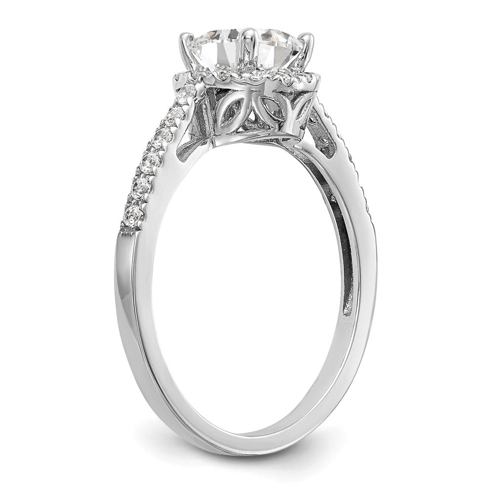 14K White Gold Halo Plus (Holds 1 carat (6.5mm) Round Center) 3/8 carat Diamond Semi-Mount Engagement Ring