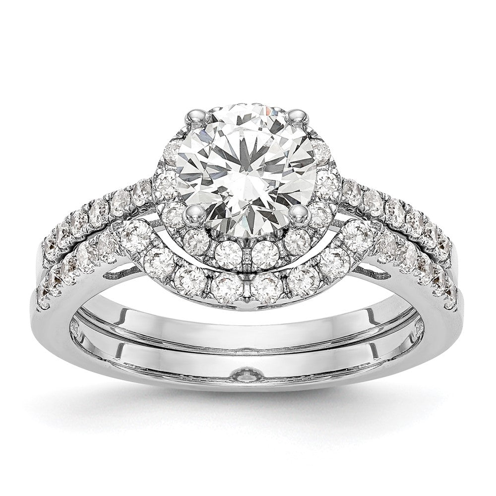 14K White Gold Halo Plus (Holds 1 carat (6.5mm) Round Center) 3/8 carat Diamond Semi-Mount Engagement Ring
