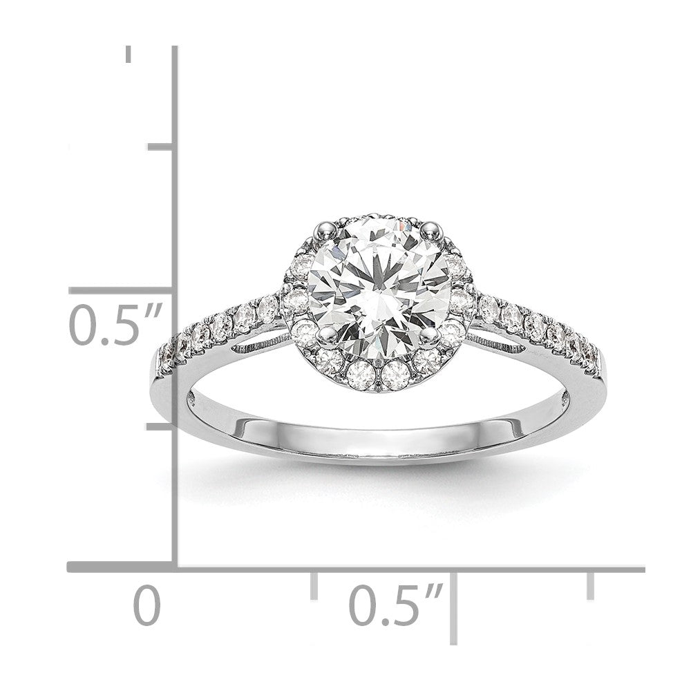 14K White Gold Halo Plus (Holds 1 carat (6.5mm) Round Center) 3/8 carat Diamond Semi-Mount Engagement Ring