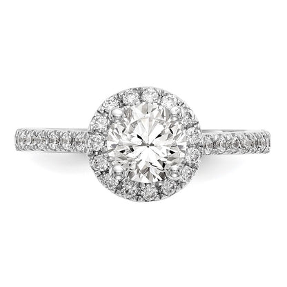 14K White Gold Halo Plus (Holds 1 carat (6.5mm) Round Center) 1/2 carat Diamond Semi-Mount Engagement Ring