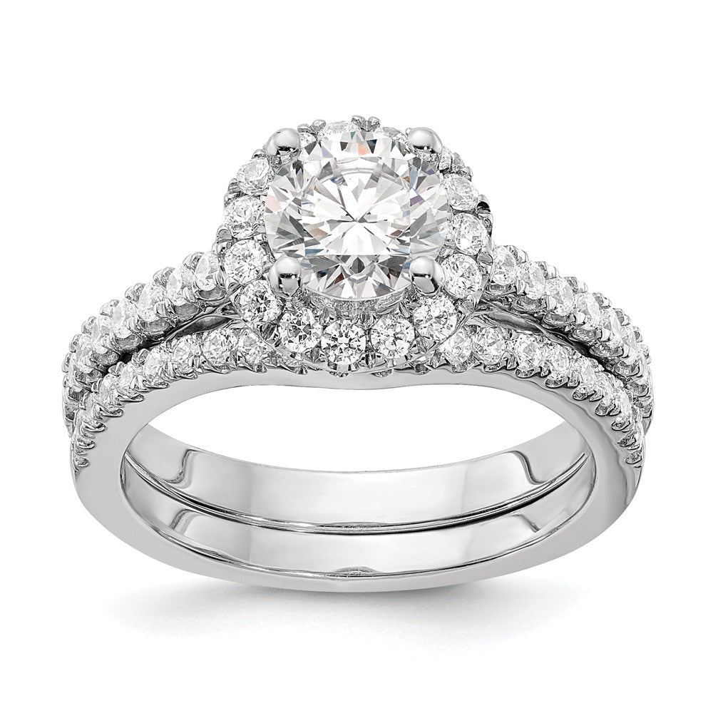 14K White Gold Halo Plus (Holds 1 carat (6.5mm) Round Center) 1/2 carat Diamond Semi-Mount Engagement Ring