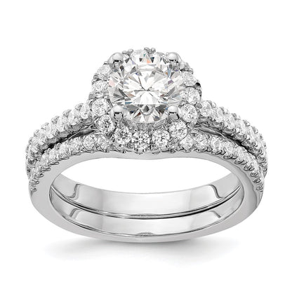 14K White Gold Halo Plus (Holds 1 carat (6.5mm) Round Center) 1/2 carat Diamond Semi-Mount Engagement Ring