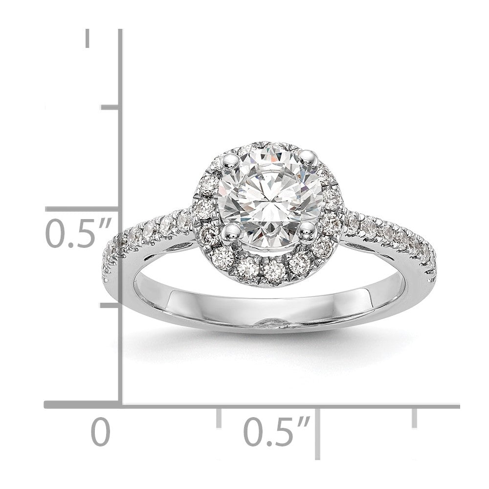 14K White Gold Halo Plus (Holds 1 carat (6.5mm) Round Center) 1/2 carat Diamond Semi-Mount Engagement Ring