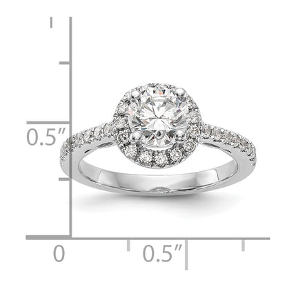 14K White Gold Halo Plus (Holds 1 carat (6.5mm) Round Center) 1/2 carat Diamond Semi-Mount Engagement Ring