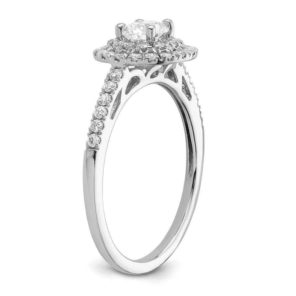 14k White Gold Double Halo (Holds 1/4 carat (4.7mm) Round Center) 3/8 carat Diamond Semi-Mount Engagement Ring
