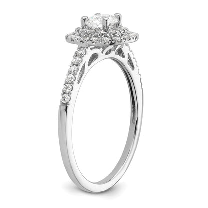 14k White Gold Double Halo (Holds 1/4 carat (4.7mm) Round Center) 3/8 carat Diamond Semi-Mount Engagement Ring