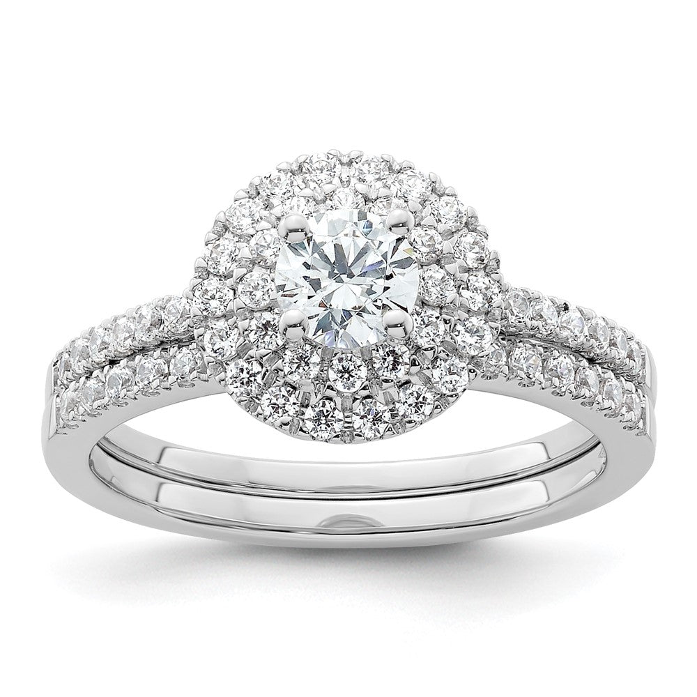 14k White Gold Double Halo (Holds 1/4 carat (4.7mm) Round Center) 3/8 carat Diamond Semi-Mount Engagement Ring