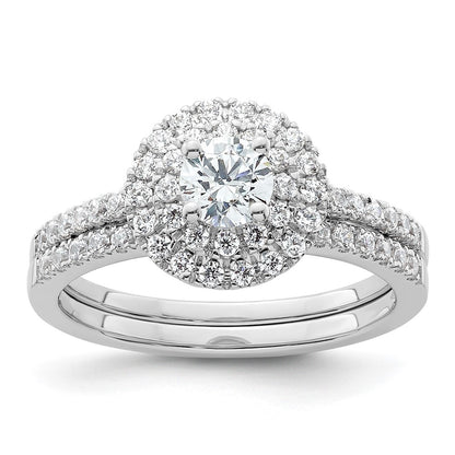 14k White Gold Double Halo (Holds 1/4 carat (4.7mm) Round Center) 3/8 carat Diamond Semi-Mount Engagement Ring