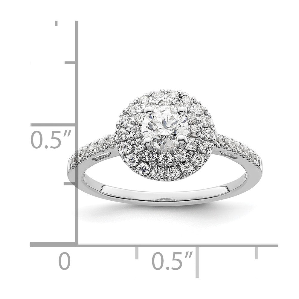 14k White Gold Double Halo (Holds 1/4 carat (4.7mm) Round Center) 3/8 carat Diamond Semi-Mount Engagement Ring