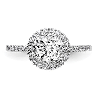 14k White Gold 7/8 carat Lab Grown Diamond VS/SI+ G+ Complete Double Halo Engagement Ring