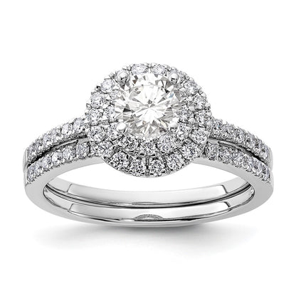 14k White Gold 7/8 carat Lab Grown Diamond VS/SI+ G+ Complete Double Halo Engagement Ring