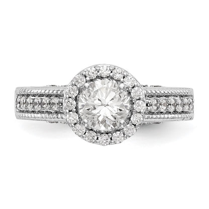 14K White Gold Halo Plus (Holds 3/4 carat (5.8mm) Round Center) 1/2 carat Diamond Semi-Mount Engagement Ring