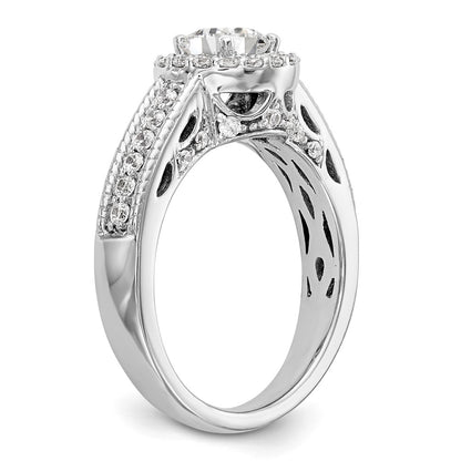 14K White Gold Halo Plus (Holds 3/4 carat (5.8mm) Round Center) 1/2 carat Diamond Semi-Mount Engagement Ring