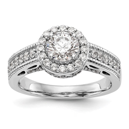 14K White Gold Halo Plus (Holds 3/4 carat (5.8mm) Round Center) 1/2 carat Diamond Semi-Mount Engagement Ring