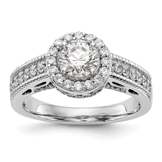 14K White Gold Halo Plus (Holds 3/4 carat (5.8mm) Round Center) 1/2 carat Diamond Semi-Mount Engagement Ring