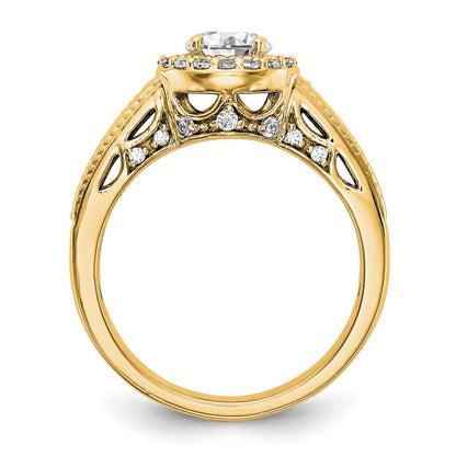 14K Yellow Gold Halo Plus (Holds 3/4 carat (5.8mm) Round Center) 1/2 carat Diamond Semi-Mount Engagement Ring