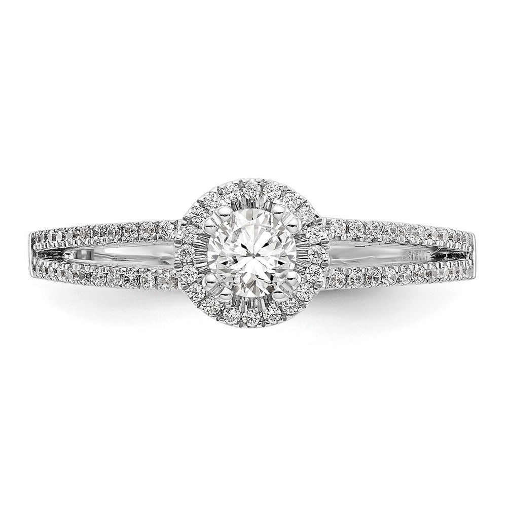 14K White Gold Halo Plus (Holds 1/4 carat (4.00mm) Round Center) 1/5 carat Diamond Semi-Mount Engagement Ring