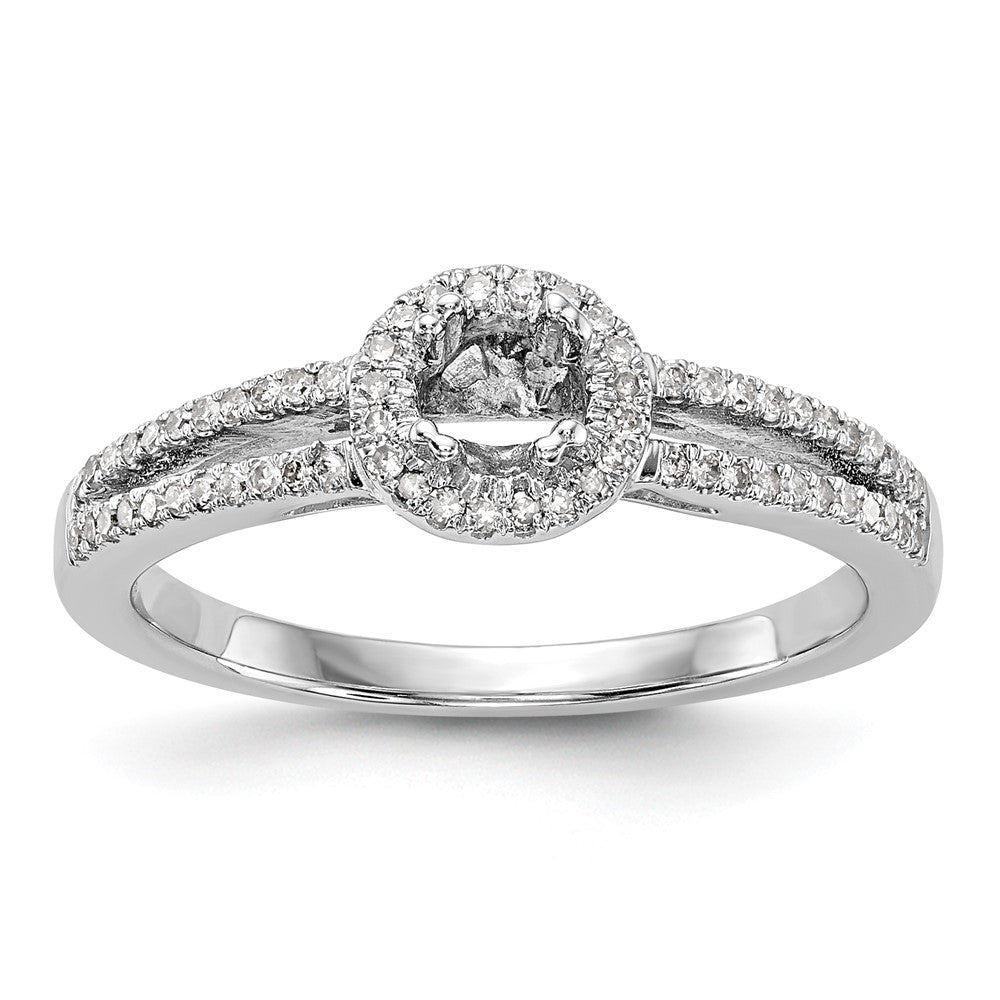 14K White Gold Halo Plus (Holds 1/4 carat (4.00mm) Round Center) 1/5 carat Diamond Semi-Mount Engagement Ring