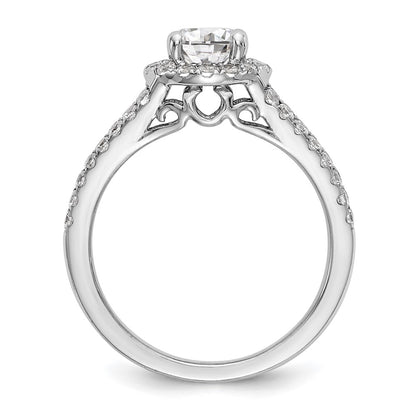14K White Gold Halo Plus (Holds 1 carat (6.5mm) Round Center) 5/8 carat Diamond Semi-Mount Engagement Ring