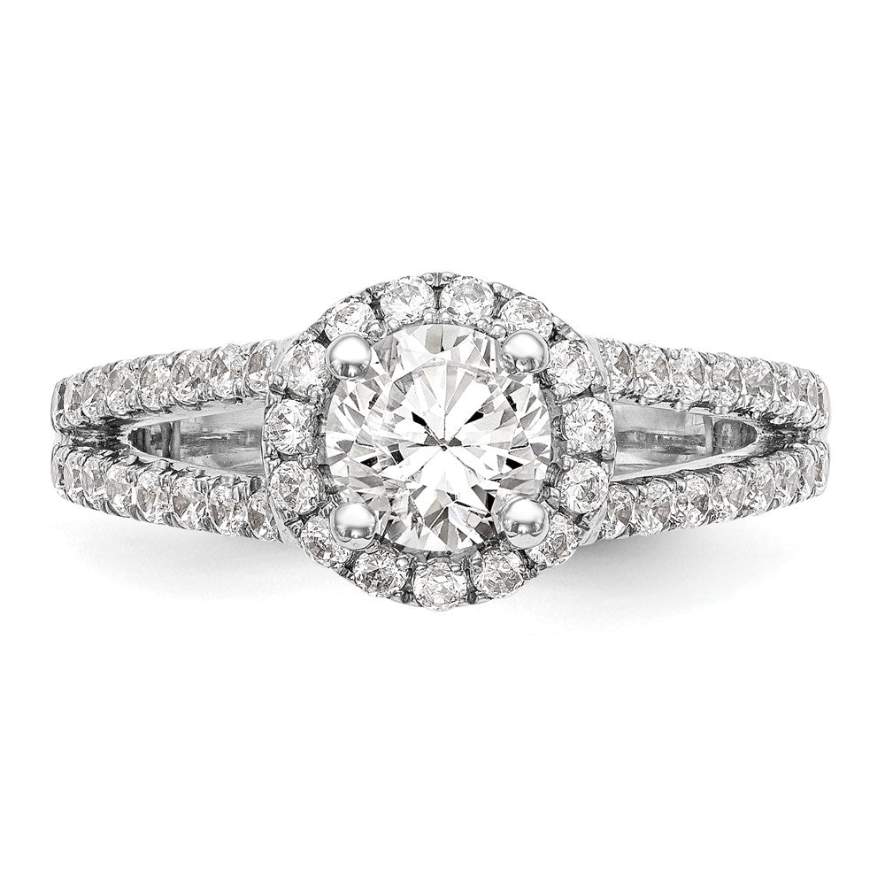 14K White Gold Halo Plus (Holds 1 carat (6.5mm) Round Center) 5/8 carat Diamond Semi-Mount Engagement Ring
