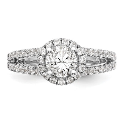 14K White Gold Halo Plus (Holds 1 carat (6.5mm) Round Center) 5/8 carat Diamond Semi-Mount Engagement Ring