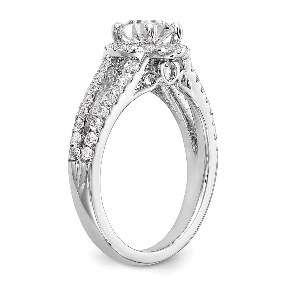 14K White Gold Halo Plus (Holds 1 carat (6.5mm) Round Center) 5/8 carat Diamond Semi-Mount Engagement Ring