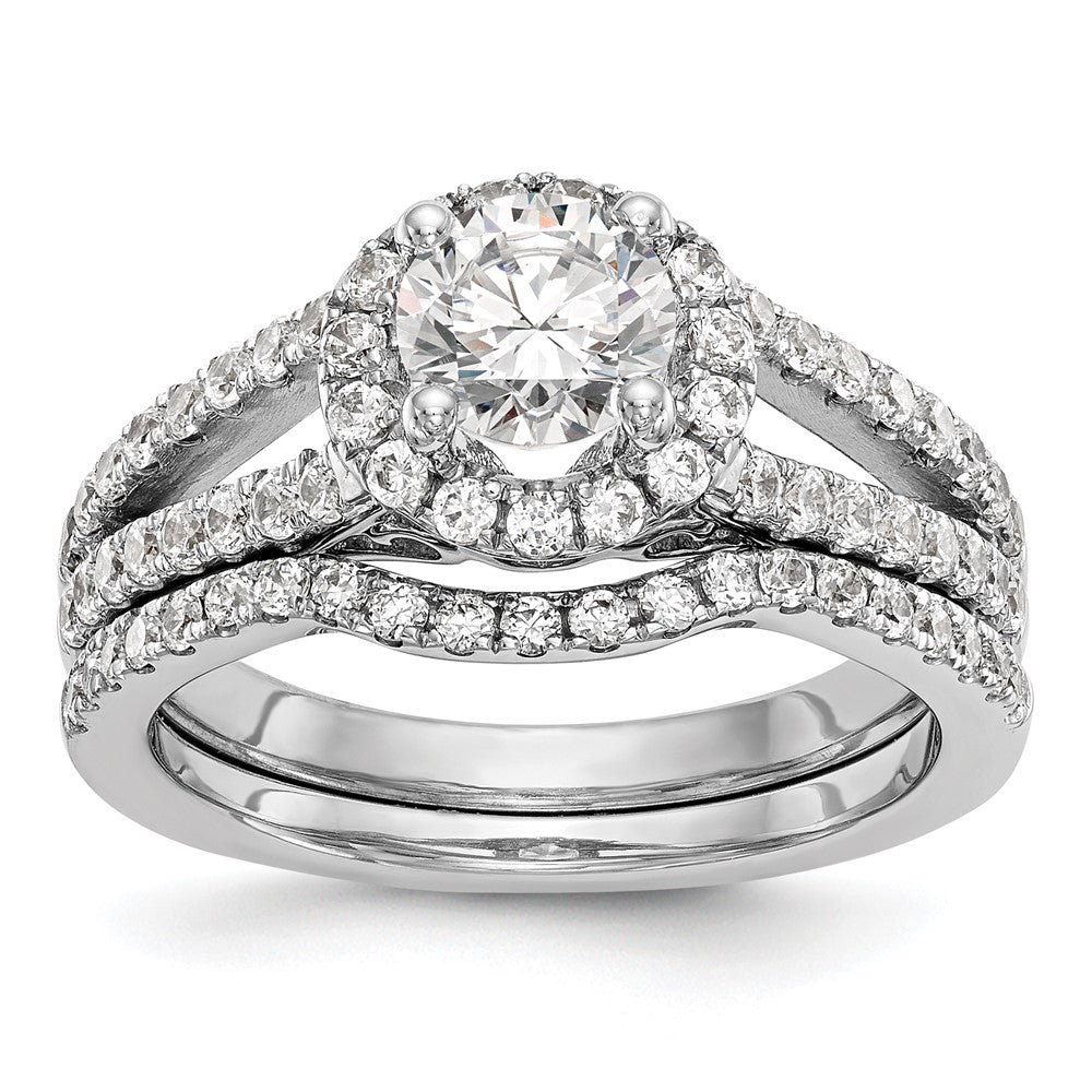 14K White Gold Halo Plus (Holds 1 carat (6.5mm) Round Center) 5/8 carat Diamond Semi-Mount Engagement Ring