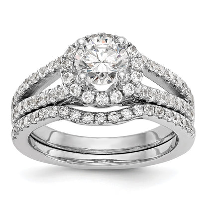 14K White Gold Halo Plus (Holds 1 carat (6.5mm) Round Center) 5/8 carat Diamond Semi-Mount Engagement Ring