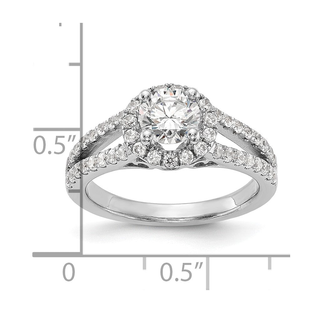 14K White Gold Halo Plus (Holds 1 carat (6.5mm) Round Center) 5/8 carat Diamond Semi-Mount Engagement Ring
