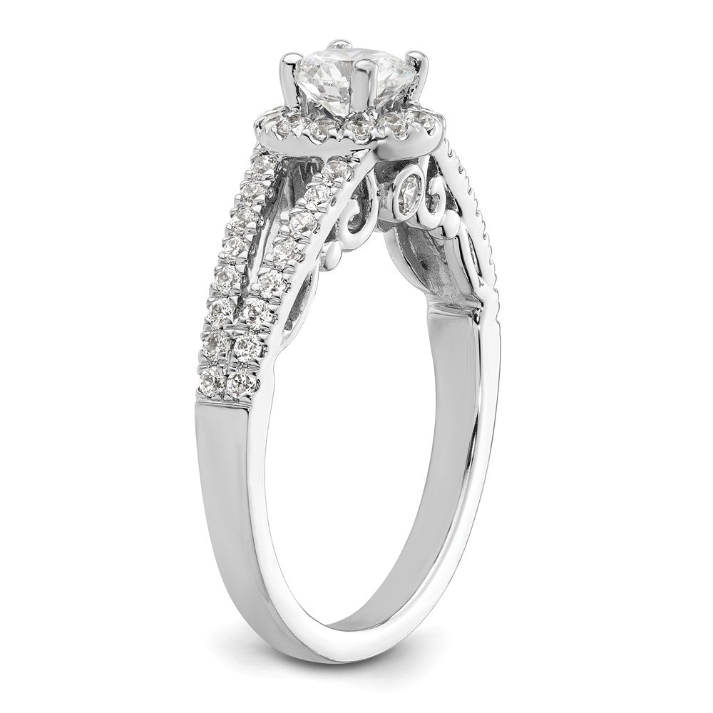 14k White Gold 1 carat Lab Grown Diamond VS/SI+ G+ Complete Round Halo Engagement Ring