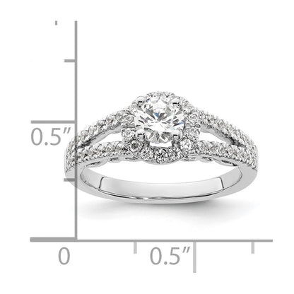 14k White Gold 1 carat Lab Grown Diamond VS/SI+ G+ Complete Round Halo Engagement Ring