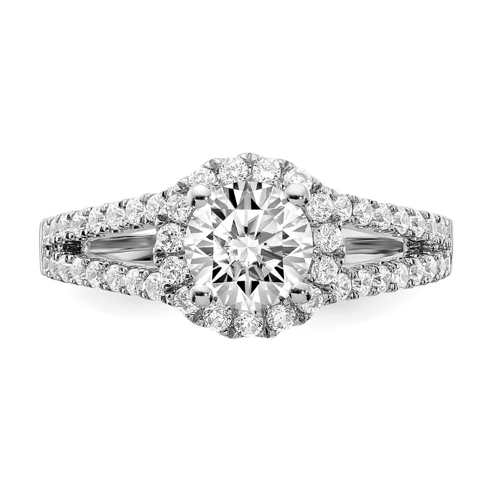 14K White Gold Halo Plus (Holds 1 carat (6.5mm) Round Center) 5/8 carat Diamond Semi-Mount Engagement Ring