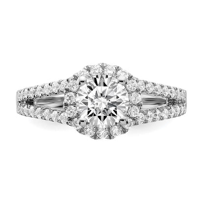 14K White Gold Halo Plus (Holds 1 carat (6.5mm) Round Center) 5/8 carat Diamond Semi-Mount Engagement Ring