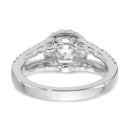 14K White Gold Halo Plus (Holds 1 carat (6.5mm) Round Center) 5/8 carat Diamond Semi-Mount Engagement Ring