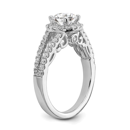 14K White Gold Halo Plus (Holds 1 carat (6.5mm) Round Center) 5/8 carat Diamond Semi-Mount Engagement Ring