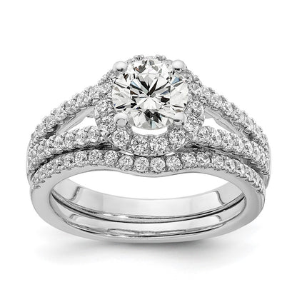 14K White Gold Halo Plus (Holds 1 carat (6.5mm) Round Center) 5/8 carat Diamond Semi-Mount Engagement Ring