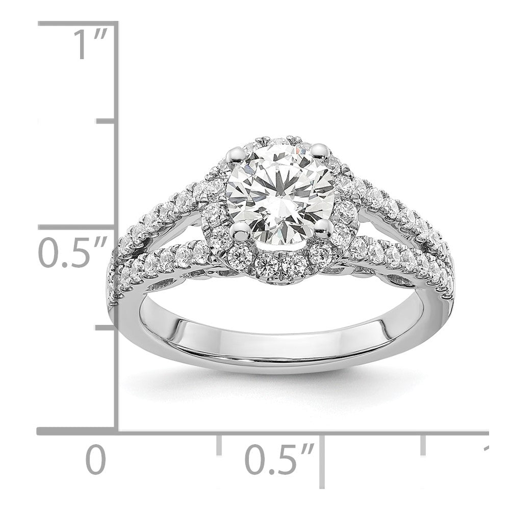14K White Gold Halo Plus (Holds 1 carat (6.5mm) Round Center) 5/8 carat Diamond Semi-Mount Engagement Ring