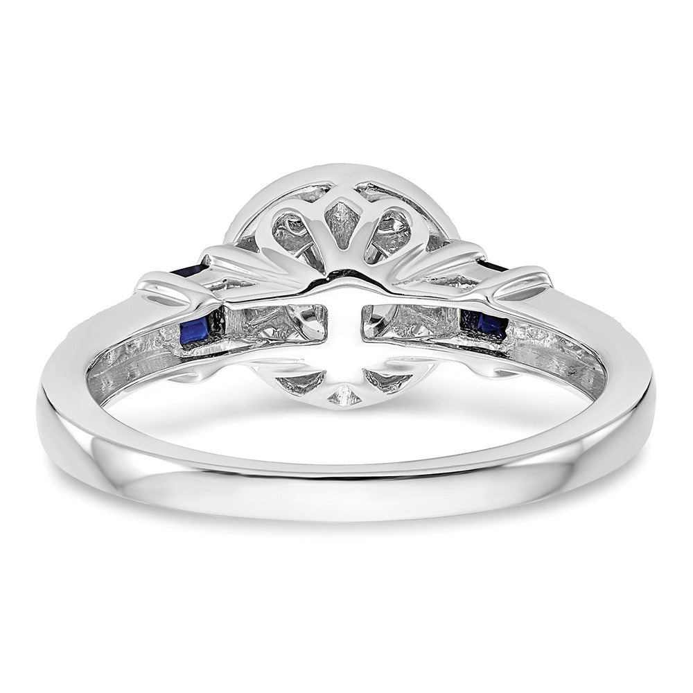 14k White Gold 1/2 carat Lab Grown Diamond VS/SI+ G+ and Created Sapphire Complete Round Halo Engagement Ring