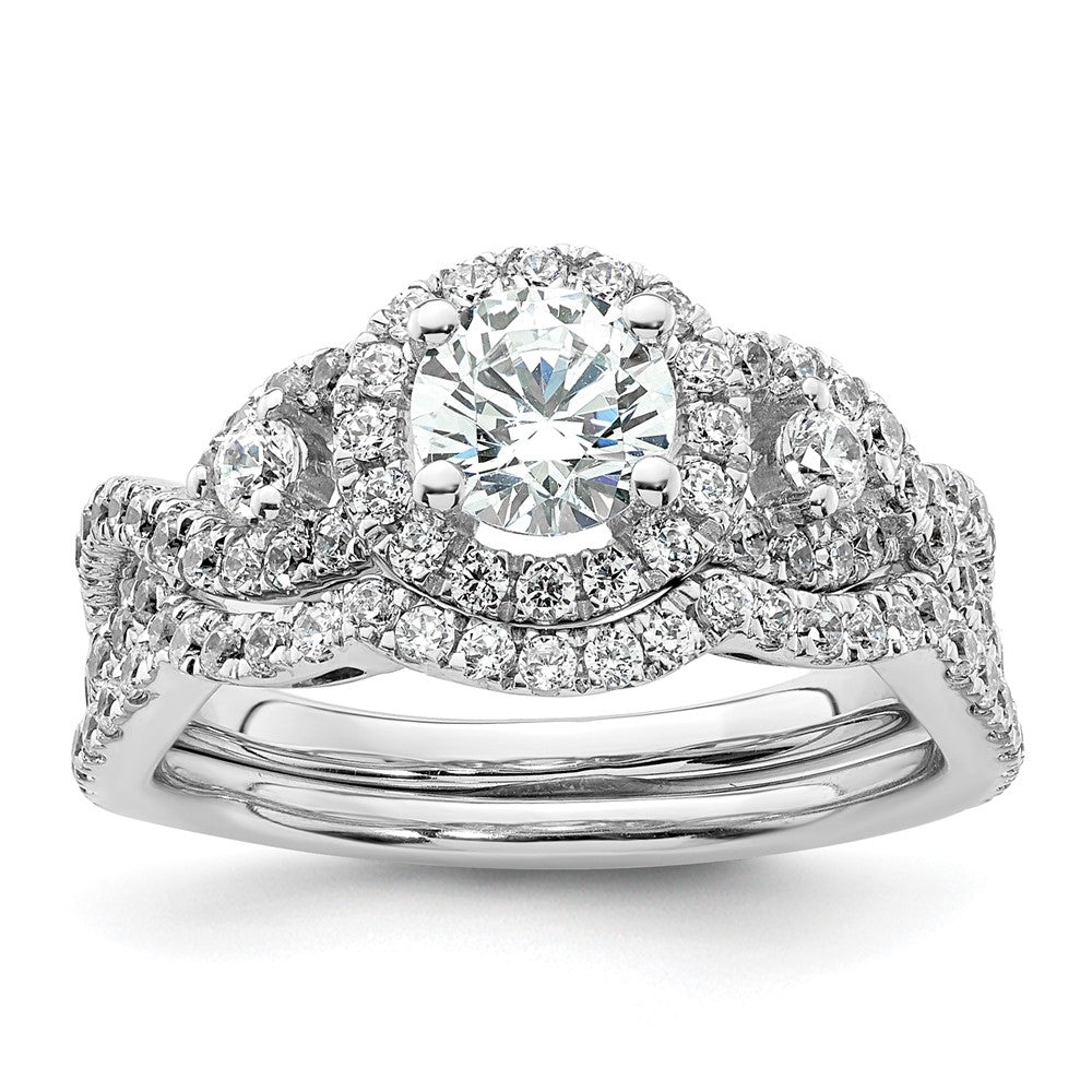14K White Gold Halo Plus (Holds 3/4 carat (5.8mm) Round Center) 3/4 carat Diamond Semi-Mount Engagement Ring