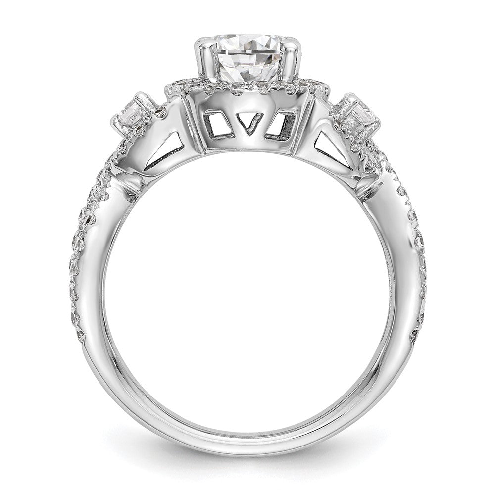 14K White Gold Halo Plus (Holds 1 carat (6.5mm) Round Center) 7/8 carat Diamond Semi-Mount Engagement Ring