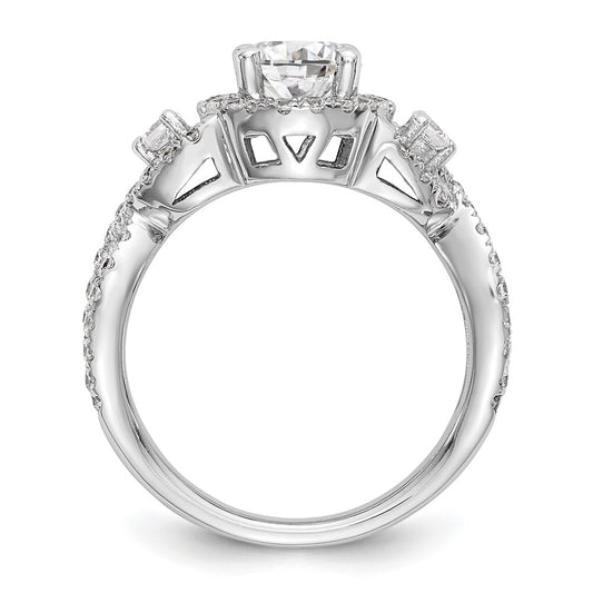 14K White Gold Halo Plus (Holds 1 carat (6.5mm) Round Center) 7/8 carat Diamond Semi-Mount Engagement Ring