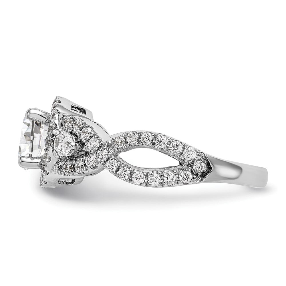 14K White Gold Halo Plus (Holds 1 carat (6.5mm) Round Center) 7/8 carat Diamond Semi-Mount Engagement Ring