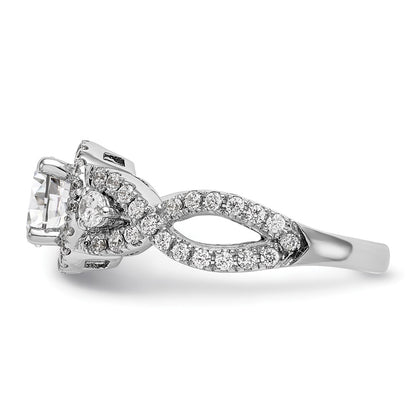 14K White Gold Halo Plus (Holds 1 carat (6.5mm) Round Center) 7/8 carat Diamond Semi-Mount Engagement Ring
