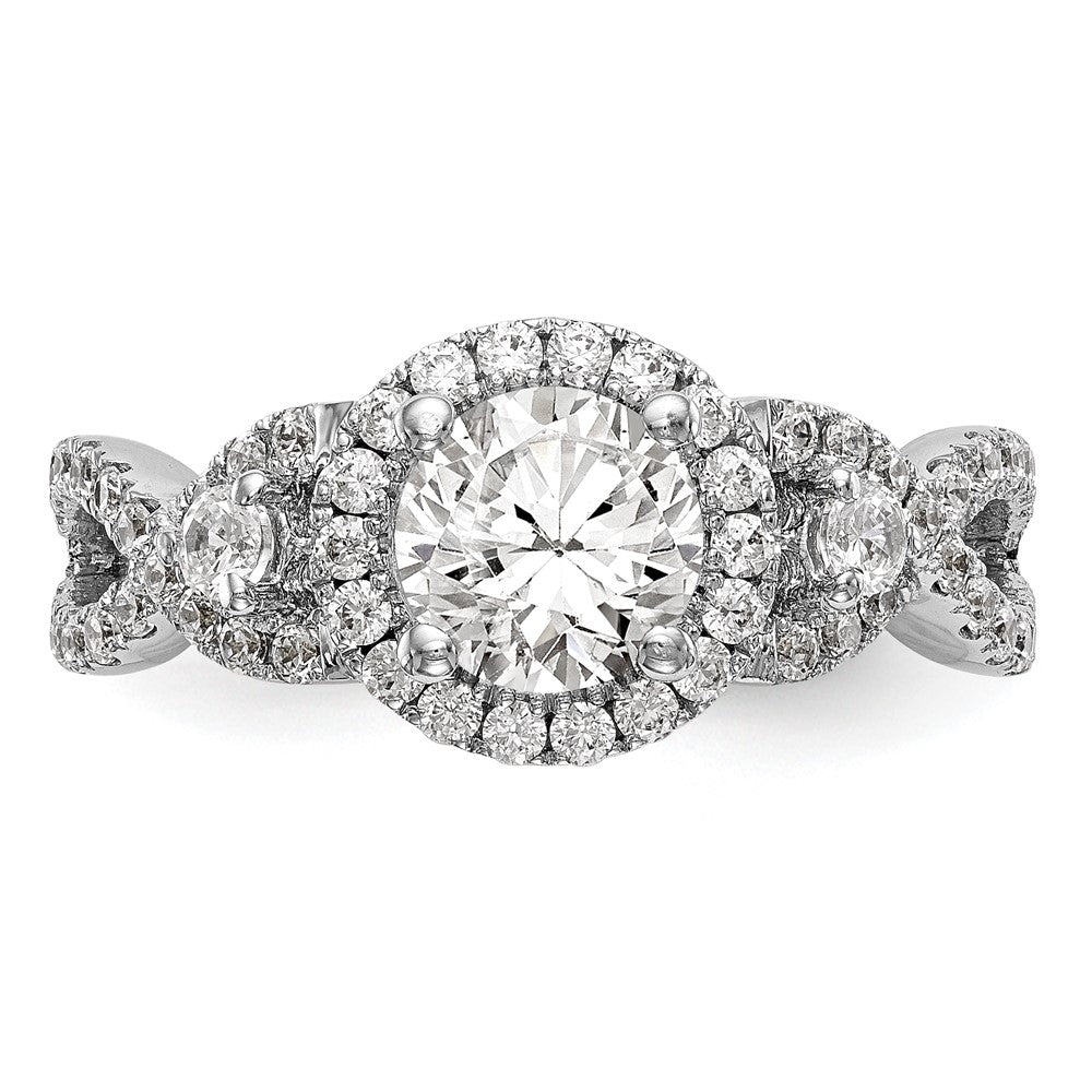 14K White Gold Halo Plus (Holds 1 carat (6.5mm) Round Center) 7/8 carat Diamond Semi-Mount Engagement Ring