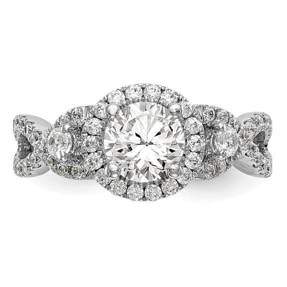 14K White Gold Halo Plus (Holds 1 carat (6.5mm) Round Center) 7/8 carat Diamond Semi-Mount Engagement Ring